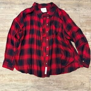 Lucky Brand Red and Black Plaid Shirt